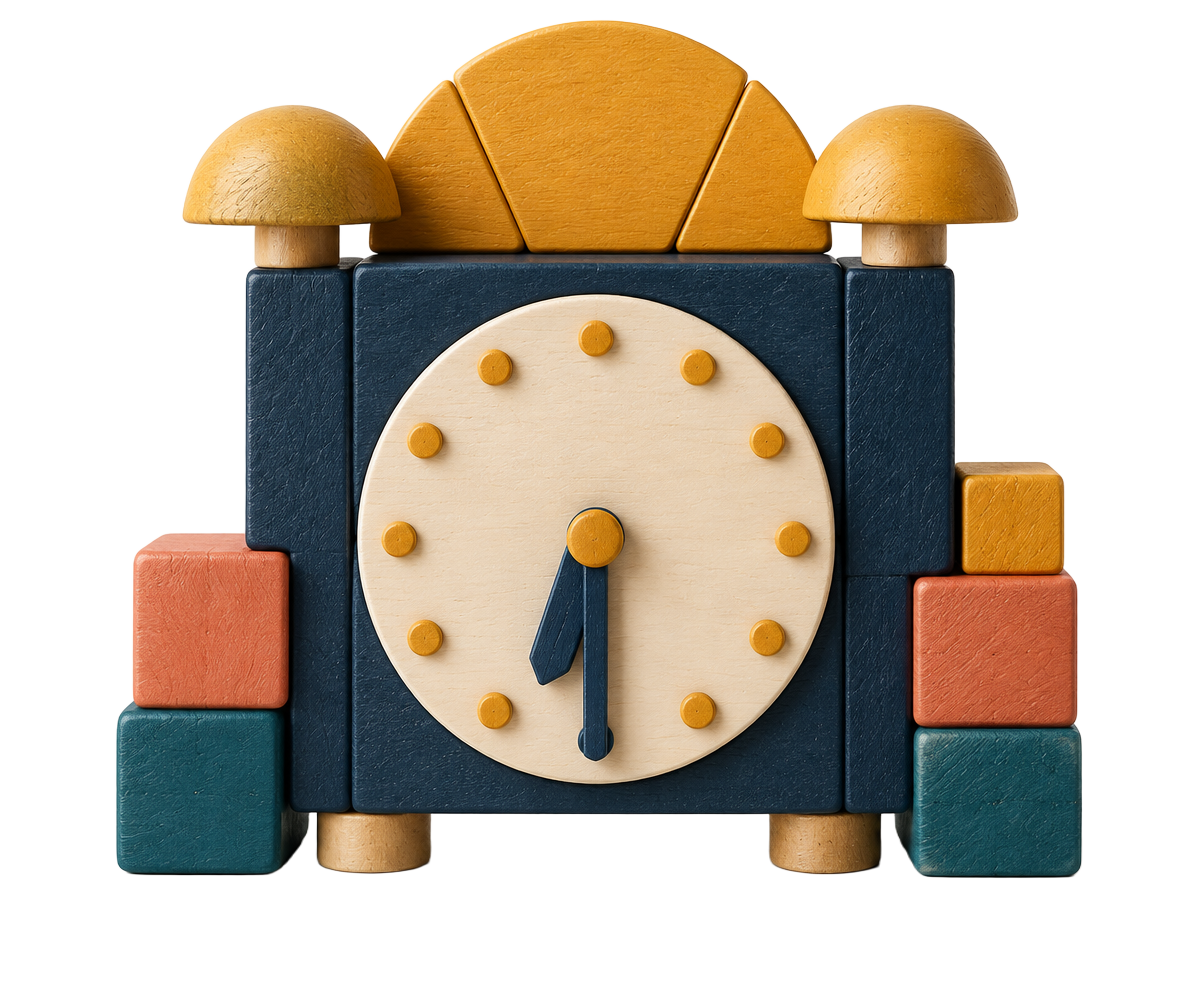 Alarm clock made from wooden building blocks